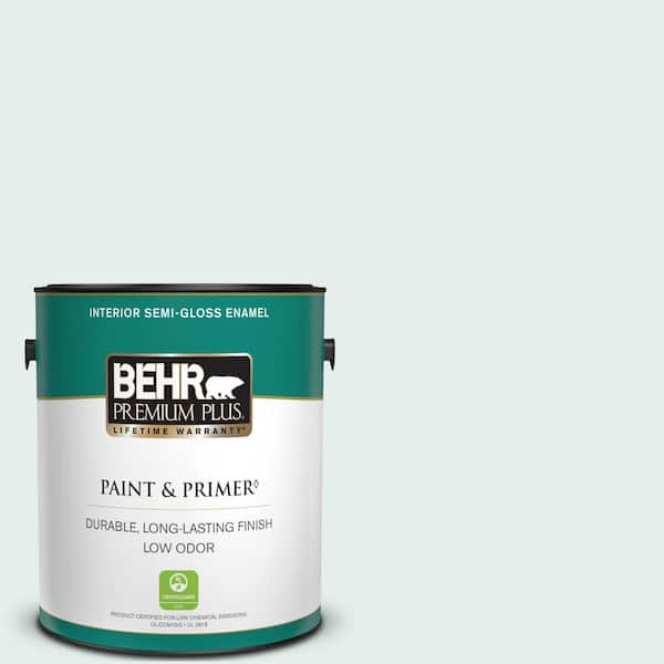 BEHR PREMIUM PLUS 1 gal. #530E-1 White Sapphire Semi-Gloss Enamel Low Odor Interior Paint & Primer