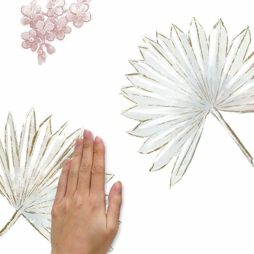 Taupe and Soft Gray Palm Leaf Floral Peel and Stick Wall Decals