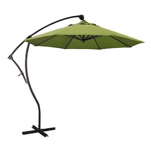 9 ft. Bronze Aluminum Cantilever Patio Umbrella with Crank Open 360 Rotation in Macaw Sunbrella