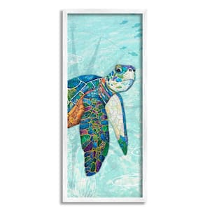 Sea Turtle Underwater Ocean Mosaic Style Collage Design by Lisa Morales Framed Animal Art Print 24 in. x 10 in.