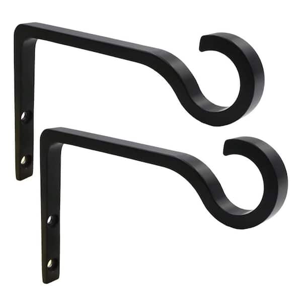 Hanging Plant Bracket 6in. Black Metal Decorative Wall Hook Indoor Outdoor for Lanterns Bird Feeder Flower Basket 2-Pack