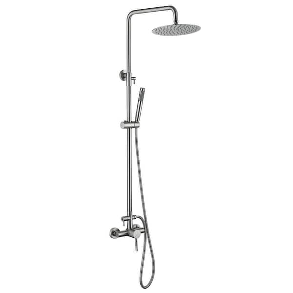 Single Handle 1-Spray Exposed Shower Faucet 1.8 GPM with Ceramic Disc Valves Wall Mount Shower System in Brushed Nickel