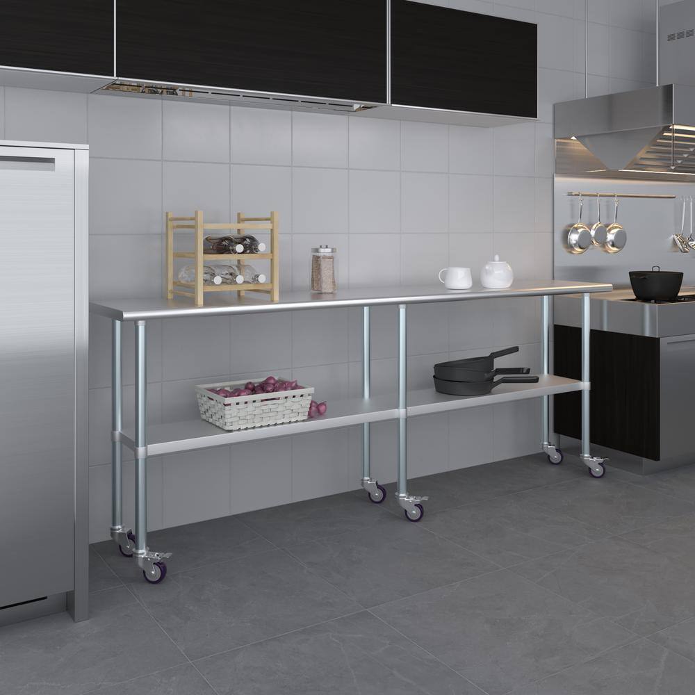 96" Stainless Steel Work Table with Undershelf and Casters