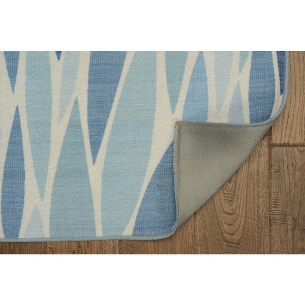 Pompas Blue and Ivory 5 ft. W x 7 ft. L Washable Polyester Indoor/Outdoor Area Rug