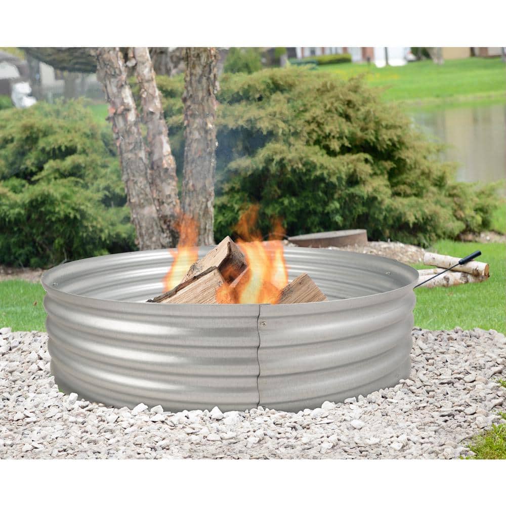 Round Galvanized Steel Wood Fire Ring 36 x 13" Outdoor Yard Garden Camp Portable 