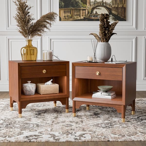 Forma Mid Century Walnut 1 Drawer 26 in. W Nightstand-Set of 2