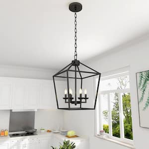 16 in.W 6-Lights Hanging Ceiling -Light Black Chandelier Fixtures with Farmhouse Metal Cage