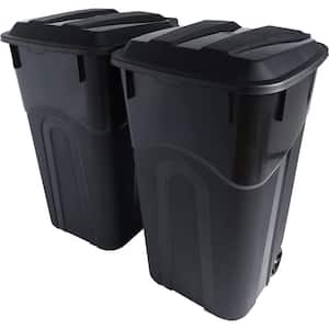 32 Gal. Black Heavy Structural Wheeled Outdoor Trash Can with Spring Lids and Heavy Handles (2-Pieces)