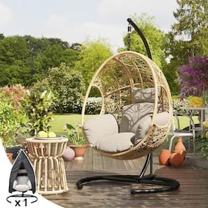 Swing Egg Chair Bird Nest Cage Chair with Stand Comfortable Cushion, Oversized Wicker Swing Hammock Chair