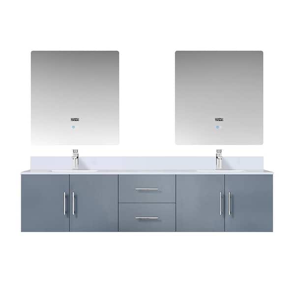 Geneva 80 in. W x 22 in. D Dark Grey Double Bath Vanity, White Quartz Top, Faucet Set, and 30 in. LED Mirrors