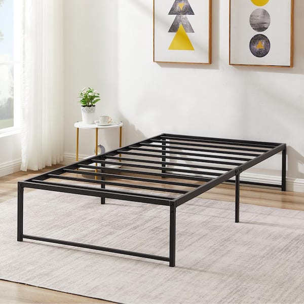 Platform Bed Frame, Black Metal Bed Frames, Twin size 14.2 in. H, No Box Spring Needed Platform Bed with Duty Steel Slat