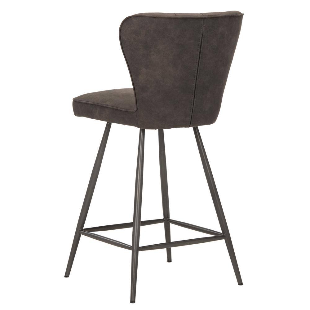 Transitional Grey Leather Swivel Counter Stool, 26"H
