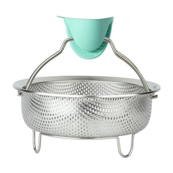Silvery Stainless Steel Steamer Basket Small Vegetable Dumpling Steamer Insert with Handles Multi-Purpose Mesh