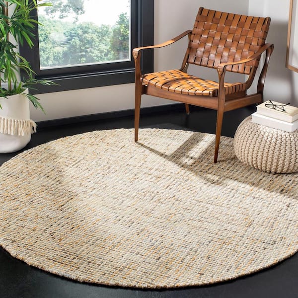 Abstract 10 ft. x 10 ft. Round Gold/Blue Speckled Area Rug
