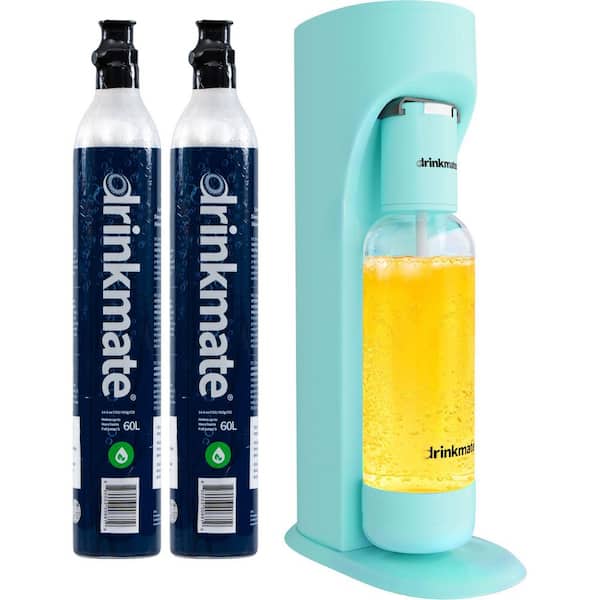 DrinkMate Artic Blue Sparkling Water and Soda Maker Machine Bubble Up Bundle w/two 60L CO2 Cartridges