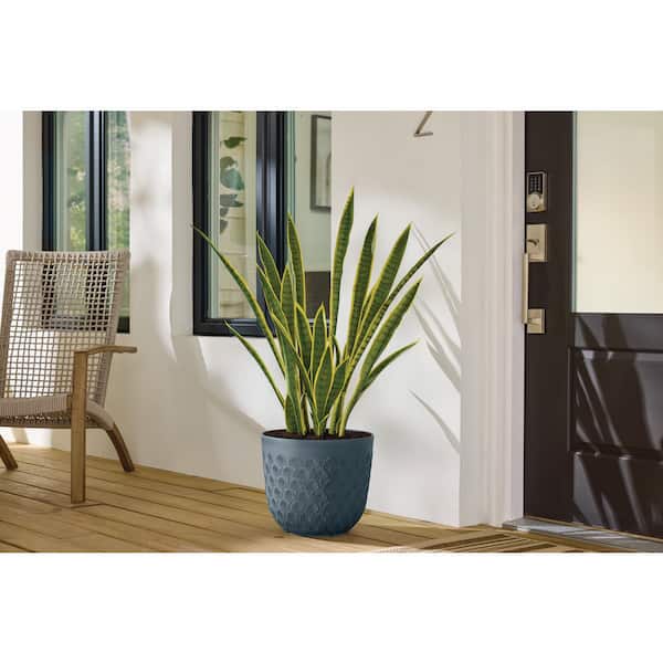 14 in. Aviva Black Scalloped Deep Sea Recycled Materials Planter (14 in. D x 12 in. H)