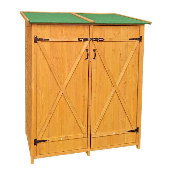 Unbranded 5.3 ft. W x 2 ft. D x 4.4 ft. H Natural Outdoor Wood Storage Shed Garden Tool Cabinet with 3-Tier Shelf (10 sq. ft.)