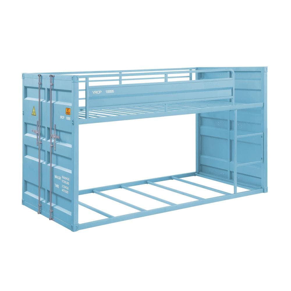 Acme Furniture Cargo Aqua Twin over Twin Bunk Bed with Right Facing Front Ladder, Blue