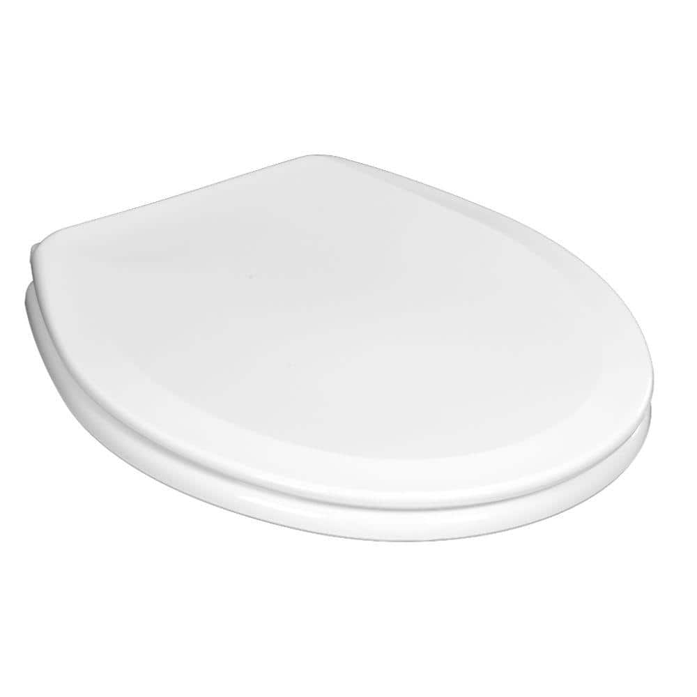 White Round Molded Wood Toilet Seat with Plastic Hinges