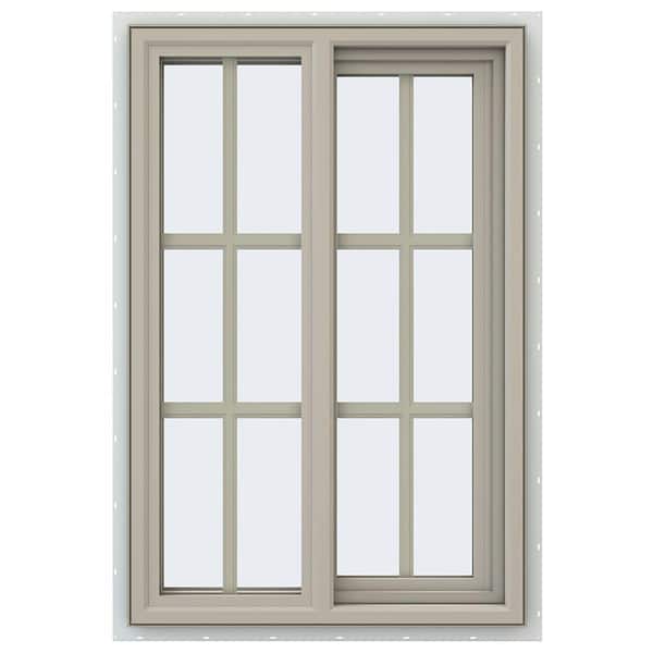 JELD-WEN 23.5 in. x 35.5 in. V-4500 Series Desert Sand Vinyl Right-Handed Sliding Window with Colonial Grids/Grilles