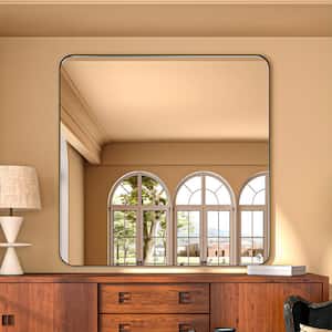 48 in. W x 36 in. H Rectangular Aluminum Framed Modern Black Rounded Wall Mirror