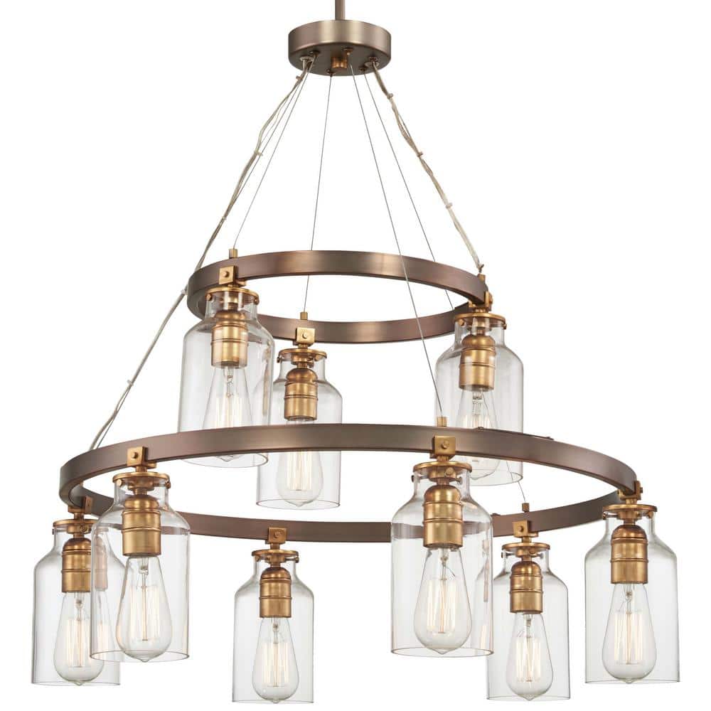 Harvard Court Bronze and Gold 9-Light Chandelier with Clear Glass