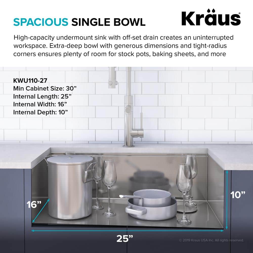 Kore 27" Stainless Steel Drop-In Kitchen Sink with Accessories