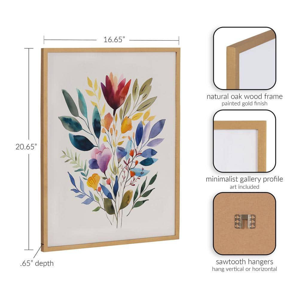 Gold Framed Jewel Tone Botanical Watercolor Bouquet Print, 16x20