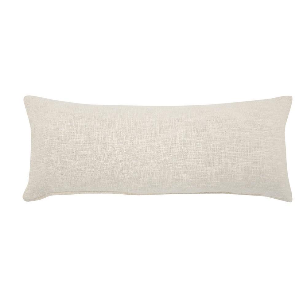 Cream Fringed Rectangular Lumbar Throw Pillow