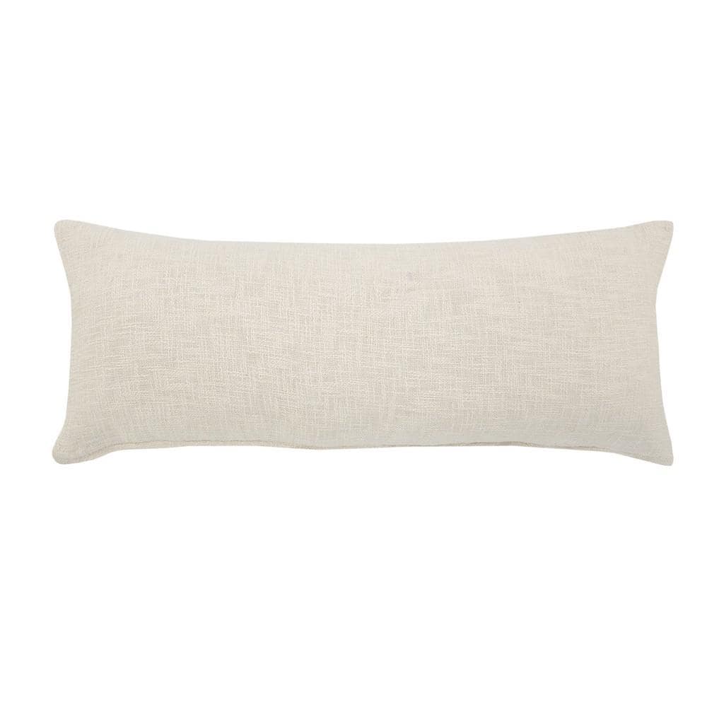 Cream Fringed Rectangular Lumbar Throw Pillow