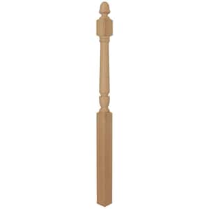 Stair Parts 3030 48 in. x 3-1/2 in. Unfinished Red Oak Acorn Top Newel Post for Stair Remodel