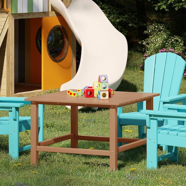 Children's Laguna Outdoor Patio All Weather Fade Resistant Kids Poly Plastic 31 in. Square Picnic Dining Table in Teak