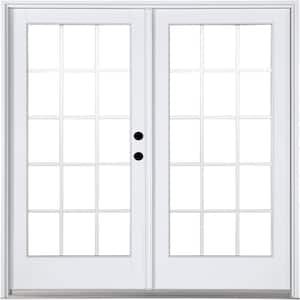 60 in. x 80 in. Fiberglass Smooth White Left-Hand Inswing Hinged Patio Door with 15-Lite GBG