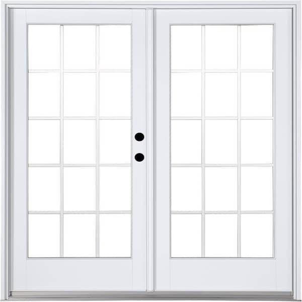MP Doors 60 in. x 80 in. Fiberglass Smooth White Left-Hand Inswing Hinged Patio Door with 15-Lite GBG