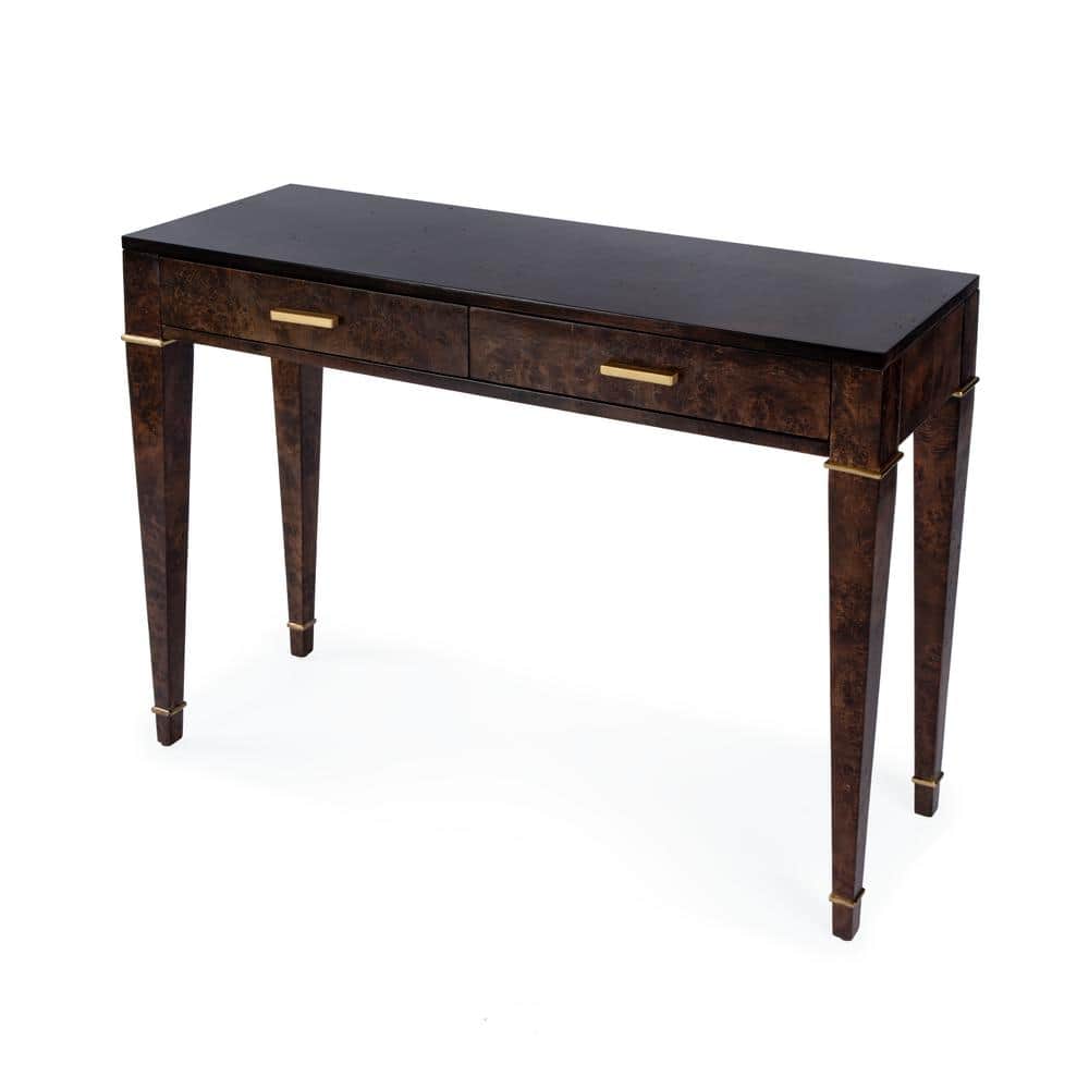 Kai 45" Dark Brown Burl Wood Console Table with Storage