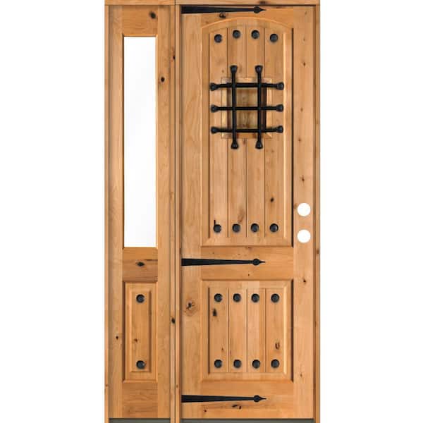 Krosswood Doors 46 in. x 96 in. Mediterranean Alder Left-Hand/Inswing Clear Glass Clear Stain Wood Prehung Front Door with Sidelite