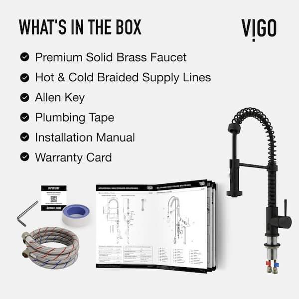 VIGO Edison Matte Black 19 in. H Single Handle Pull Down Sprayer