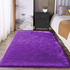 Sheepskin Faux Fur Purple 3 ft. x 5 ft. Cozy Fluffy Rugs Area Rug
