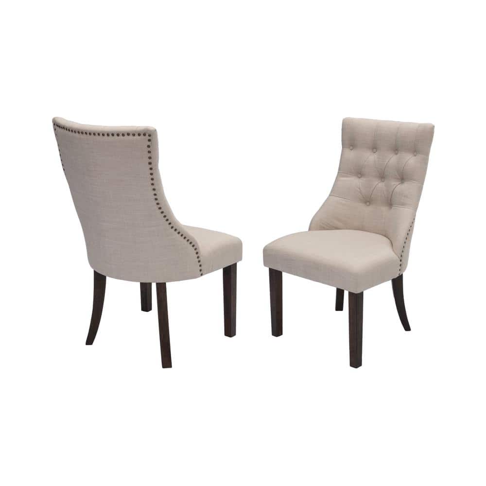 7-Piece Walnut Wood Dining Set with Beige Linen Chairs and Bench