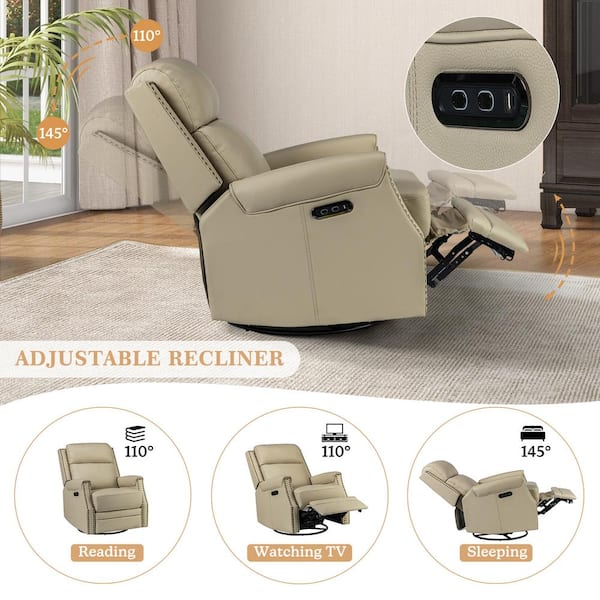 Lacoo swivel heated massage recliner with large headrest and thick  armrests, beige