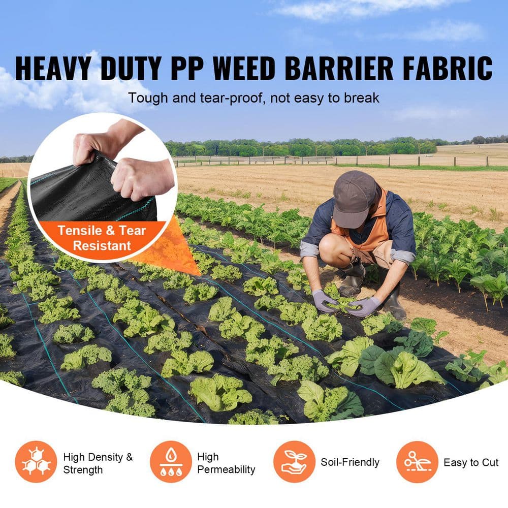 VEVOR Black Heavy Duty Polypropylene Weed Barrier Fabric Roll