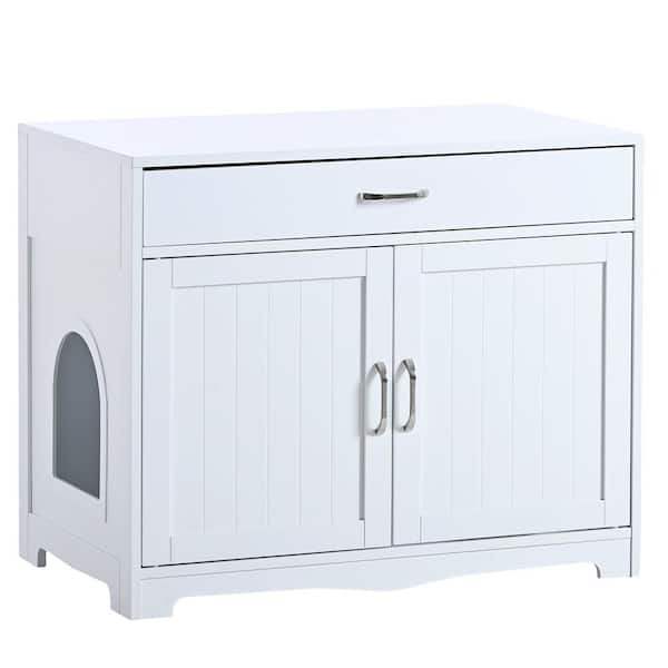 Unbranded 31.5 in. W x 20 in. D x 25.9 in. H White Linen Cabinet with Hidden Plug, 2 Doors and Drawer