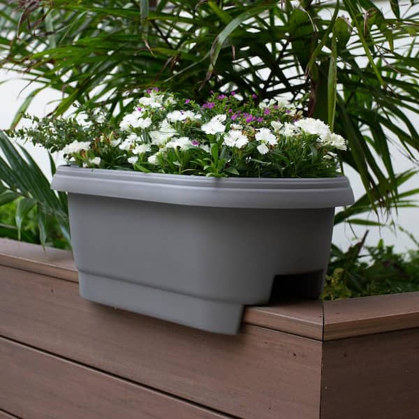 Medium 24 in. Charcoal Gray Resin Balcony Deck Rail Planter