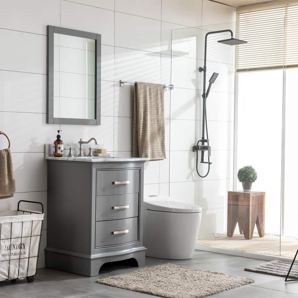 Gray 24'' Freestanding Single Vanity with Marble Top