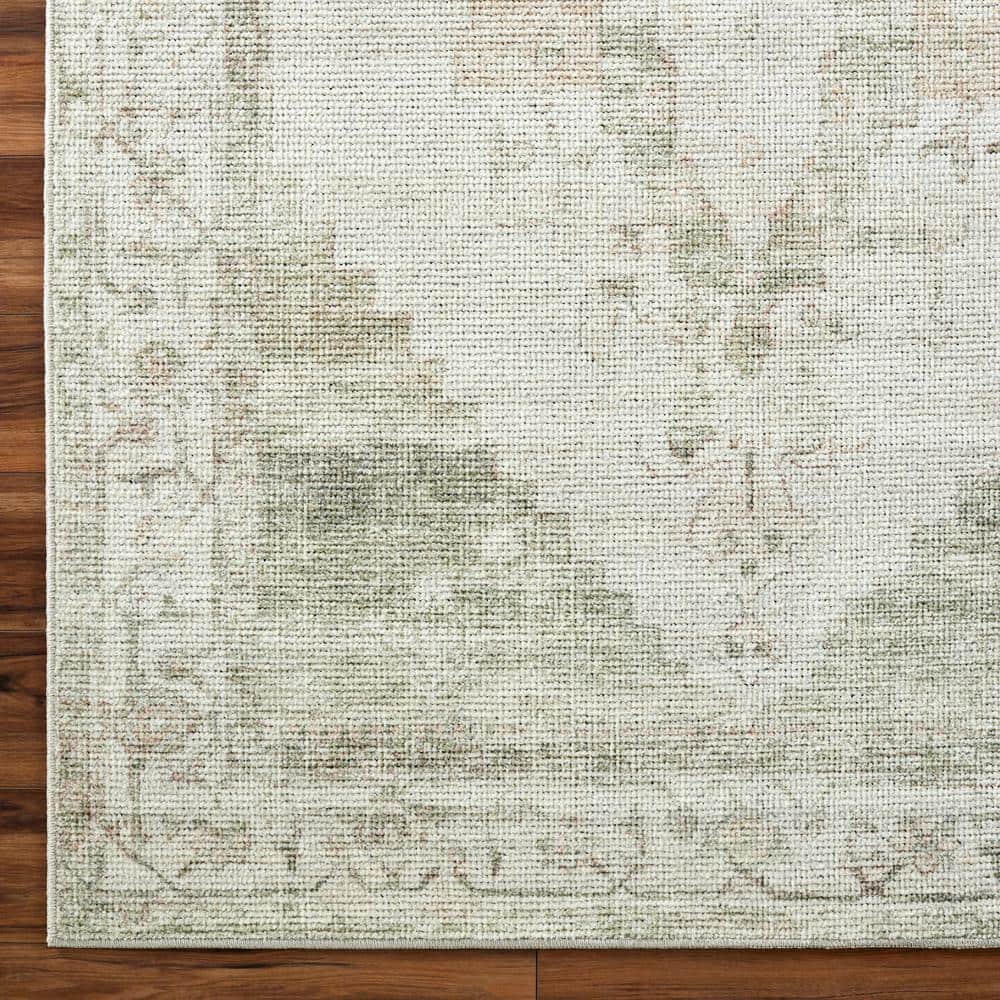 Ivory and Green Hand-knotted Wool and Synthetic Area Rug