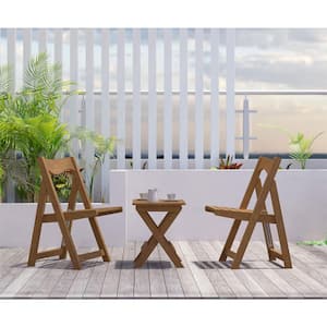 3-Piece HIPS Material Outdoor Bistro Set Foldable Small Table and Chair Set with 2 Chairs and Rectangular Table, Teak