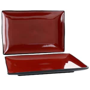 Urban Cafe 2-Piece 12 in. Rectangle Stoneware Platter Set in Red