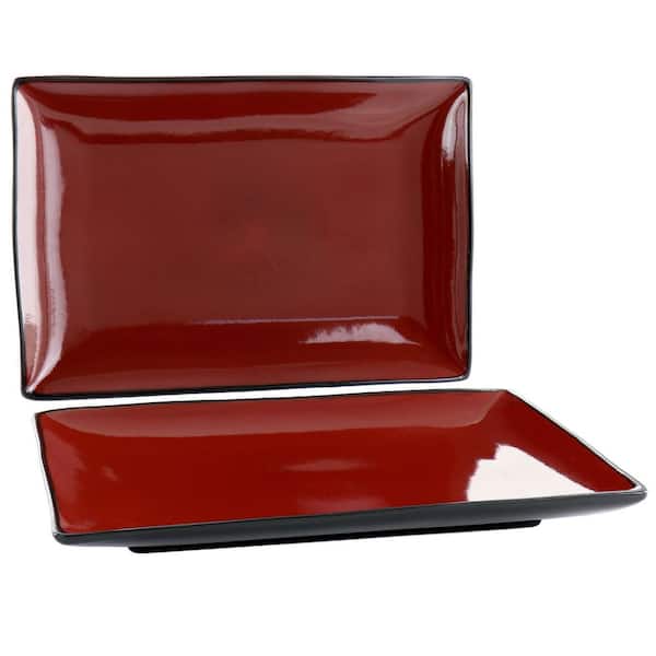 Gibson Home Urban Cafe 2-Piece 12 in. Rectangle Stoneware Platter Set in Red