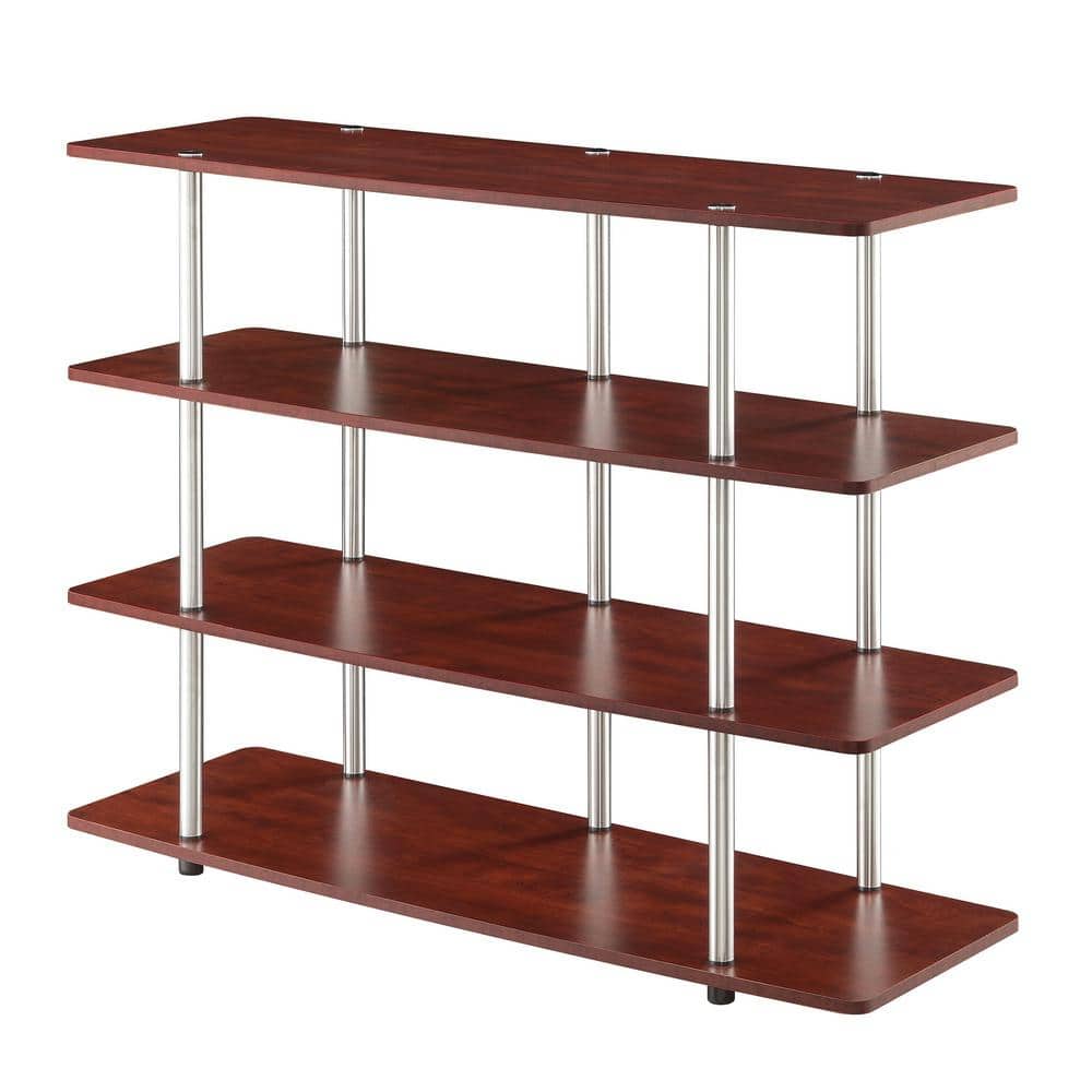 Cherry Woodgrain 48" 4-Tier TV Stand with Stainless Steel Poles