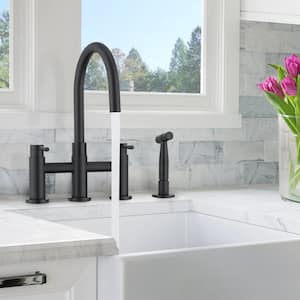 1-pieces  Double Handle Bridge Kitchen Faucet Side Spray Bath Hardware Set with Mounting Hardware in Matte Black